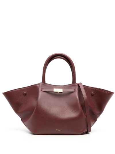 Demellier Brown New York Midi Leather Tote Bag In Red