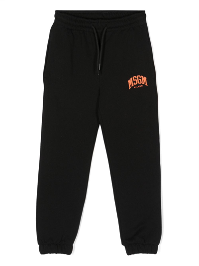 Msgm Kids' Logo-print Cotton Track Pants In Black