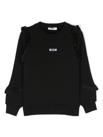 Msgm Kids' Logo-embroidered Cotton Sweatshirt In Black