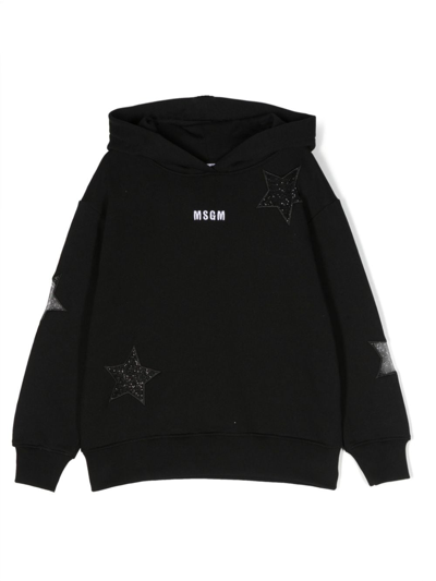 Msgm Kids' Logo-embroidered Cotton Hoodie In Black