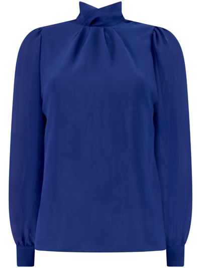 Giambattista Valli Gathered Crepe Blouse In Blue