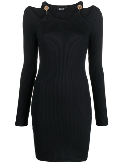 Just Cavalli Ribbed-knit Cut-out Minidress In Black