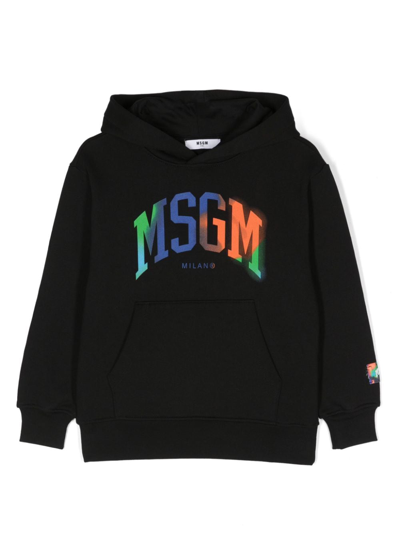Msgm Kids' Logo-print Cotton Hoodie In Black