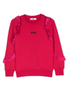 Msgm Kids' Logo-embroidered Ruffle-detailing Sweatshirt In Fuchsia