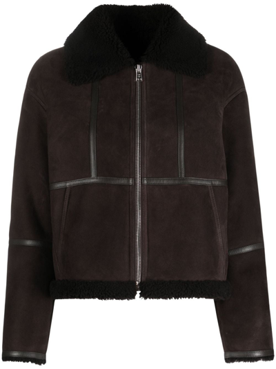 Yves Salomon Shearling-trim Suede Jacket In Brown