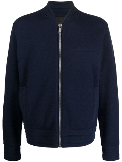 Givenchy 4g-embroidered Wool Zip-up Jacket In Blue