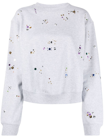 Rabanne Stud-detail Organic Cotton Sweatshirt In Grey
