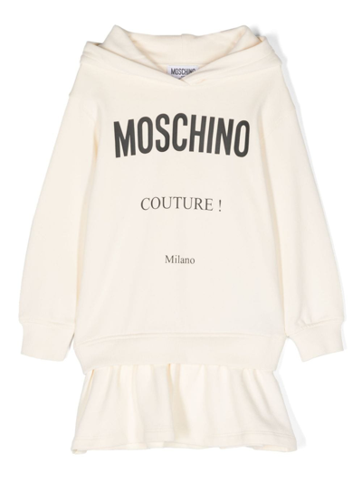 Moschino Kids' Logo-print Hooded Dress In Neutrals