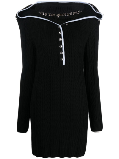 Y/project Ruffle-collar Merino Wool Minidress In Evergreen Black