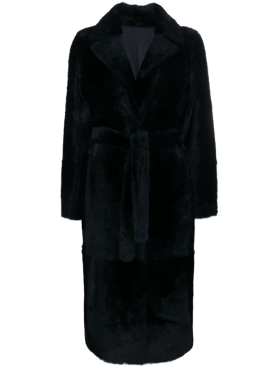 Yves Salomon Notched-lapels Belted Coat In Blue