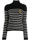 BALMAIN LOGO-PATCH STRIPED JUMPER