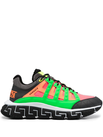 Versace Sneakers Luxe Homme   Trigreca Sneakers In Red Green And Pink Suede With Greca Soles In Antracite