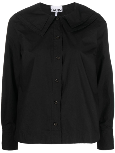 Ganni Layered Bib-collar Cotton Shirt In Black