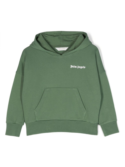 Palm Angels Kids' Logo-print Organic Cotton Hoodie In Green