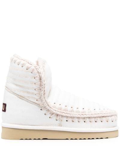 Mou Crochet-trim Suede Boots In White