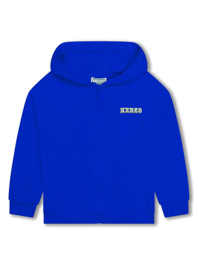 Kenzo Kids' Logo-embroidered Zip-up Hoodie In Blue