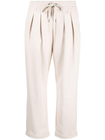 Brunello Cucinelli Cotton-silk Track Pants In Neutrals
