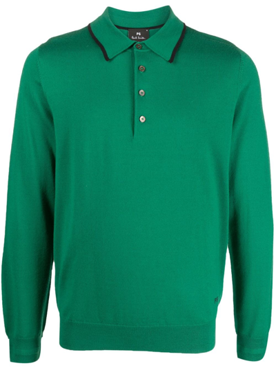 Ps By Paul Smith Logo-embroidered Merino Wool Polo Shirt In Green