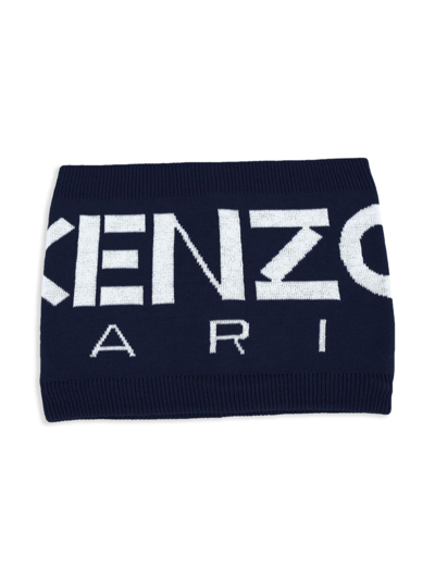 Kenzo Kids' Logo嵌花针织围巾 In Blue