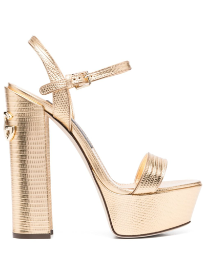 Dolce & Gabbana 150mm Snakeskin Platform Sandals In Gold