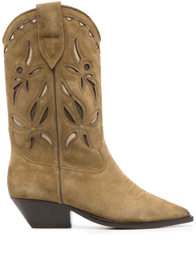 Isabel Marant Duerto Perforated Suede Western Boots In Taupe
