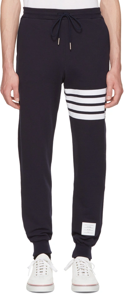 Thom Browne Navy Loopback 4-bar Lounge Pants In Blue