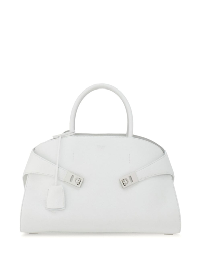 Ferragamo Medium Hug Leather Tote Bag In White