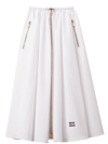 Miu Miu Popeline Drawstring Zip-front Midi Skirt In White