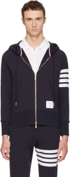 Thom Browne Navy Classic Loopback Stripe Zip-up Hoodie In Blue