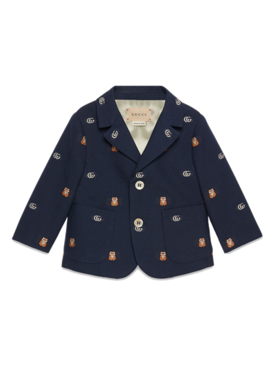 Gucci Babies' Logo-embroidered Single-breasted Blazer In Blue
