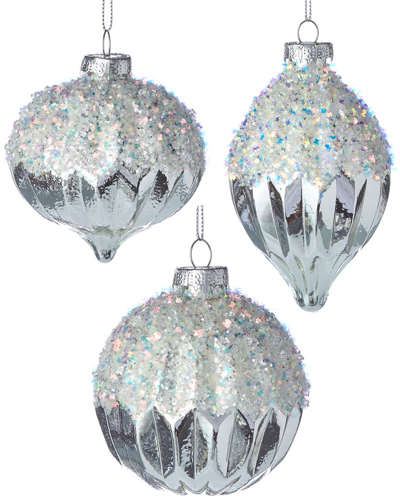 Kurt Adler 3in Glitter Silver Ornament Set Of 3