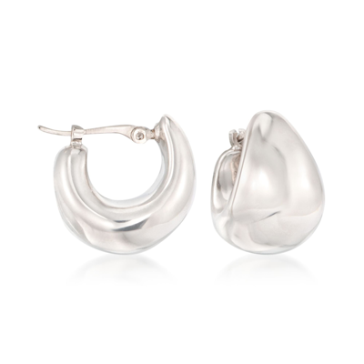 Ross-simons 14kt White Gold Puffed Dome Hoop Earrings In Silver