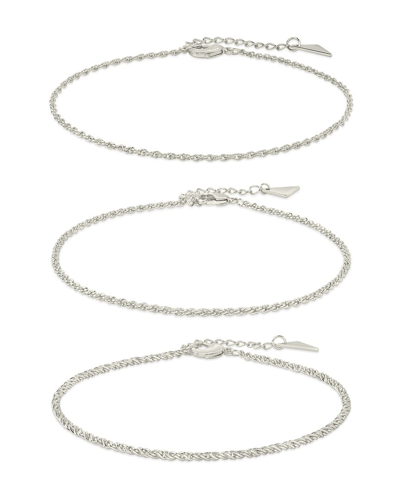 Sterling Forever Terina Set Of 3 Chain Anklets In Silver