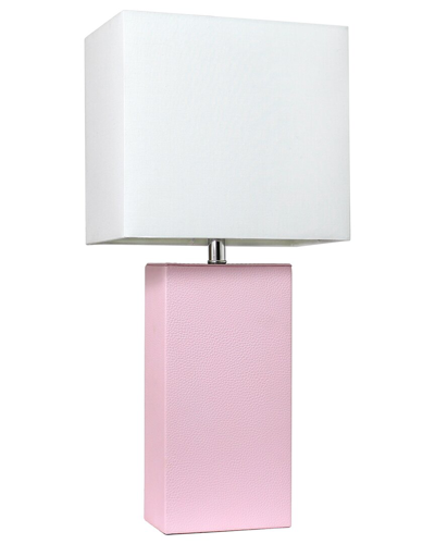 Lalia Home Lexington 21in Leather Base Modern Home Décor Bedside Table Lamp In Pink