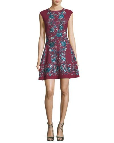 Roberto Cavalli Forbidden Fruit Cap-sleeve Fit & Flare Dress In Red