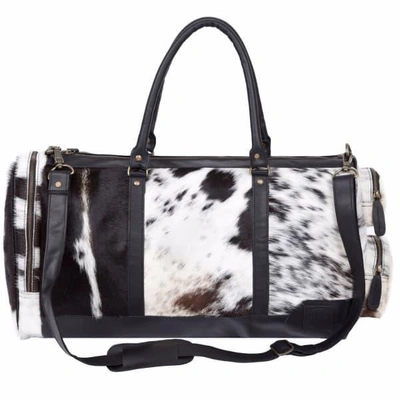Mahi Leather Leather Columbus Duffle Bag In Black & White Animal Print Pony Hair