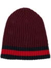 GUCCI GUCCI WEB TRIM KNITTED BEANIE - RED,4297534G20612151323