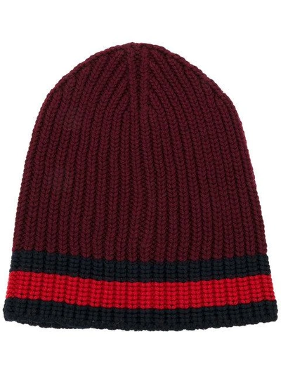 Gucci Wool Web Beanie In Red