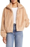 BCBGENERATION STAND COLLAR FAUX FUR BOMBER JACKET