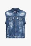 Dsquared2 Sleeveless Denim Jacket With Distressed Details In New