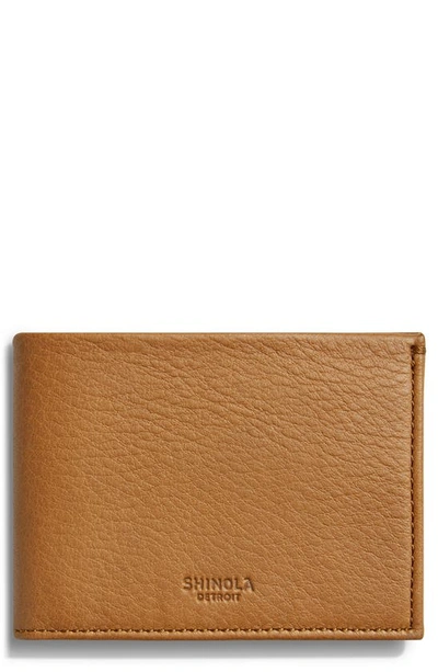 Shinola Slim Bifold Leather Wallet In Tan