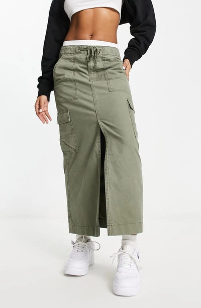 Asos Design Cotton Cargo Maxi Skirt In Khaki