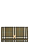 Burberry Hannah Check Coated Canvas Wallet On A Chain In Olive Green