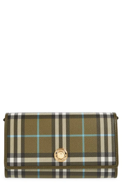 BURBERRY HANNAH CHECK COATED CANVAS WALLET ON A CHAIN