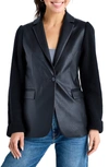 Splendid Adina Faux Leather & Rib Sleeve Blazer In Navy