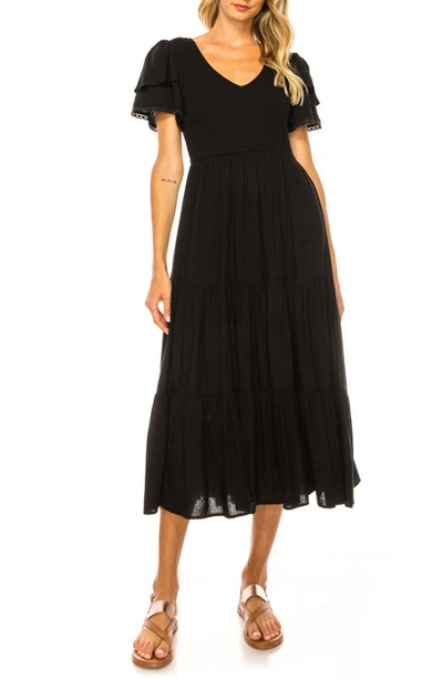 A Collective Story Tiered Woven Midi Dress In Black
