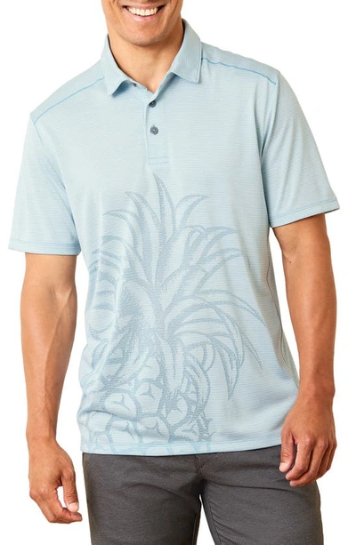 Tommy Bahama Pina Grande Palm Stripe Recycled Polyester Polo In Chambray Blue