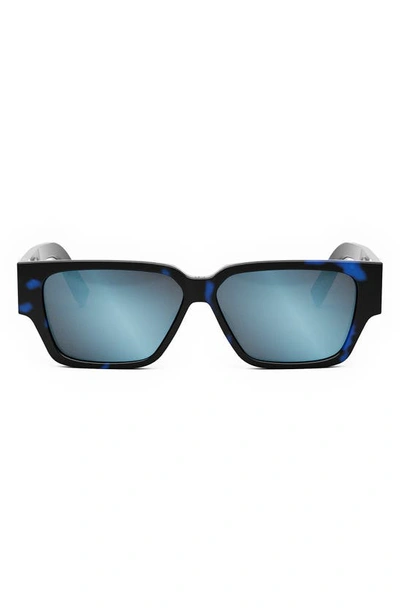 Dior Cd Diamond S5i 56mm Geometric Sunglasses In Havana / Blue Mirror