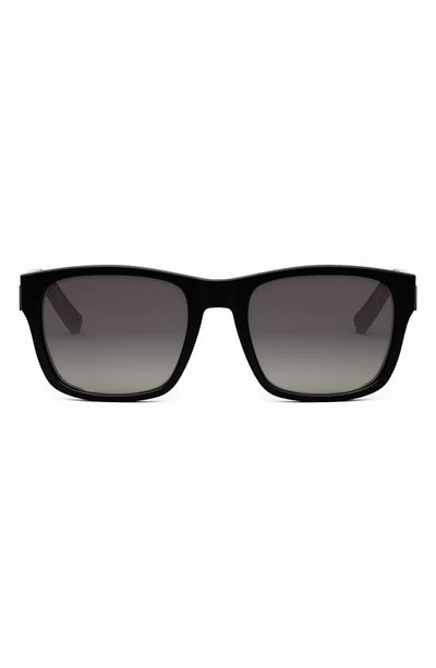 Dior The B23 58mm Gradient Polarized Geometric Sunglasses In Shiny Black / Smoke Polarized