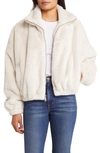 BCBGENERATION STAND COLLAR FAUX FUR BOMBER JACKET